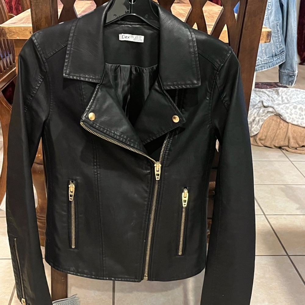 Dex Black Leather Moto Jacket Asymmetrical Zipper